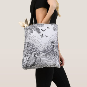 Parrot Line Art for Fabric Pencil Colouring Tote Bag