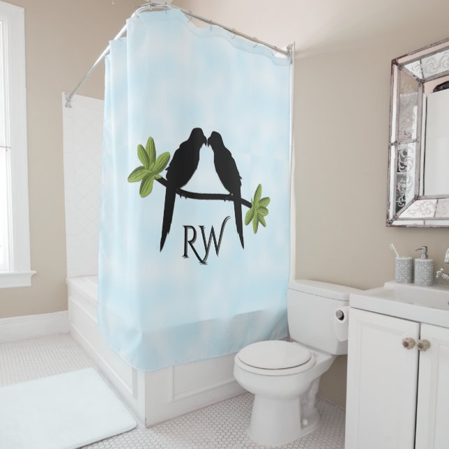 Parrot Love Monogram Shower Curtain (In Situ)