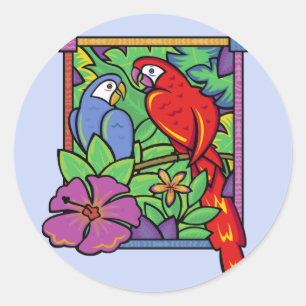 Parrot & Macaw in the Jungle Classic Round Sticker