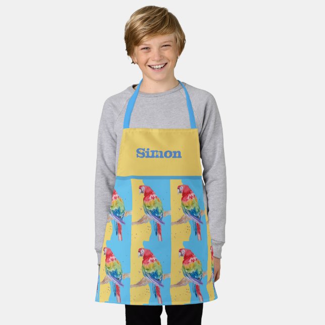 Parrot Macaw Pastel Blue Bird Birthday Boys Apron (Worn)