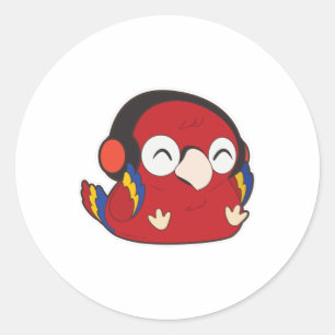 Parrot - Music with Headphone Classic Round Sticker
