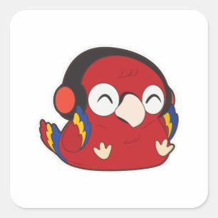 Parrot - Music with Headphone Square Sticker