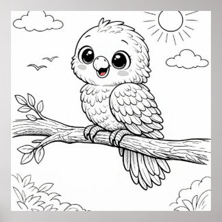 Parrot Nursery Kids Colouring Page  Poster