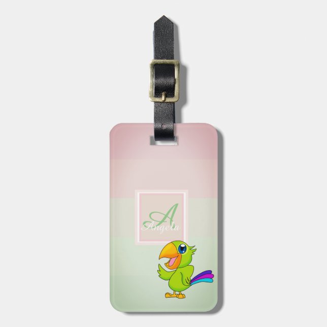 Parrot Ombre Striped  Monogram-Personalised Luggage Tag (Front Vertical)