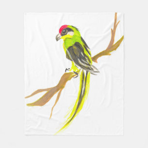 Parrot on a branch. Watercolor painting. Fleece Blanket
