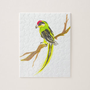 Parrot on a branch. Watercolor painting. Jigsaw Puzzle