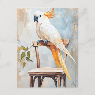 Parrot on a chair painting postcard