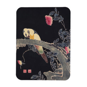 Parrot on the Branch, Flowering Rose Bush, Jakuchū Magnet