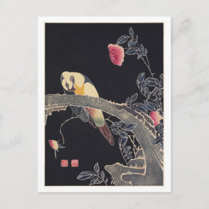 Parrot on the Branch, Flowering Rose Bush, Jakuchū Postcard