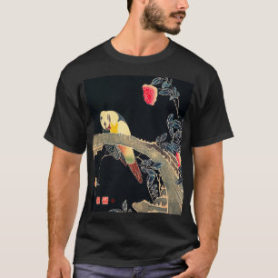 Parrot on the Branch of a Flowering Rose Bush T-Shirt