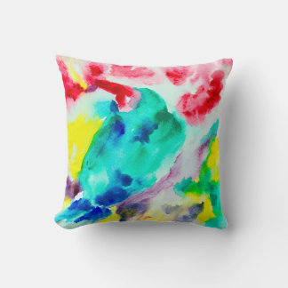 parrot on tree, bird Abstract Bright Watercolor gr Cushion