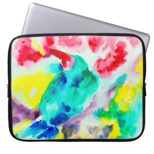 parrot on tree, bird Abstract Bright Watercolor gr Laptop Sleeve