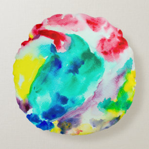 parrot on tree, bird Abstract Bright Watercolor gr Round Cushion