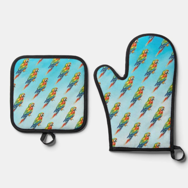 Parrot Oven Mitt & Pot Holder Set (Front)