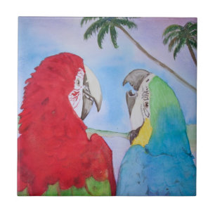 Parrot Pair Happy Talking Couple Tile Painting