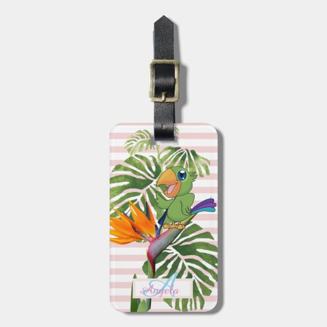 Parrot, Palm Leaves, Caudata, Stripes-Personalised Luggage Tag (Front Vertical)