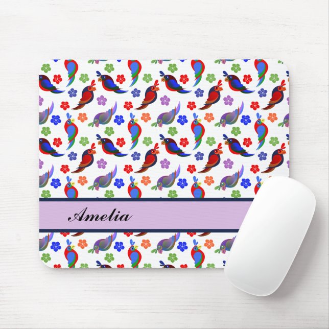 parrot, parrots, bird, bright, flowers, “exotic bi mouse mat (With Mouse)