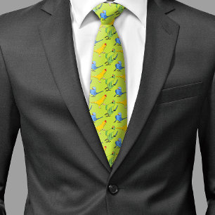 Parrot Pattern Indian Ringneck Green Bird Lover Tie