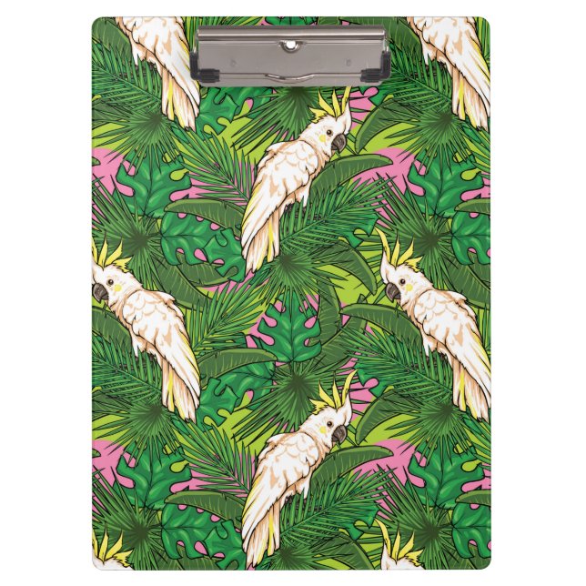 Parrot Pattern With Palm Leaves Clipboard (Front)