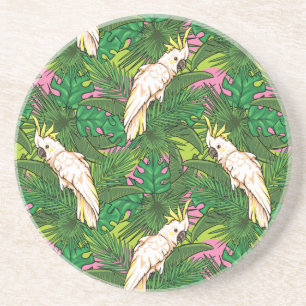 Parrot Pattern With Palm Leaves Coaster