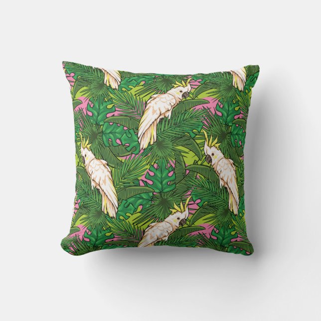 Parrot Pattern With Palm Leaves Cushion (Front)