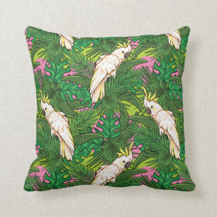 Parrot Pattern With Palm Leaves Cushion