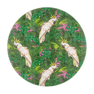 Parrot Pattern With Palm Leaves Cutting Board