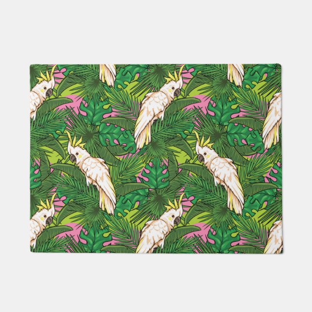 Parrot Pattern With Palm Leaves Doormat (Front)