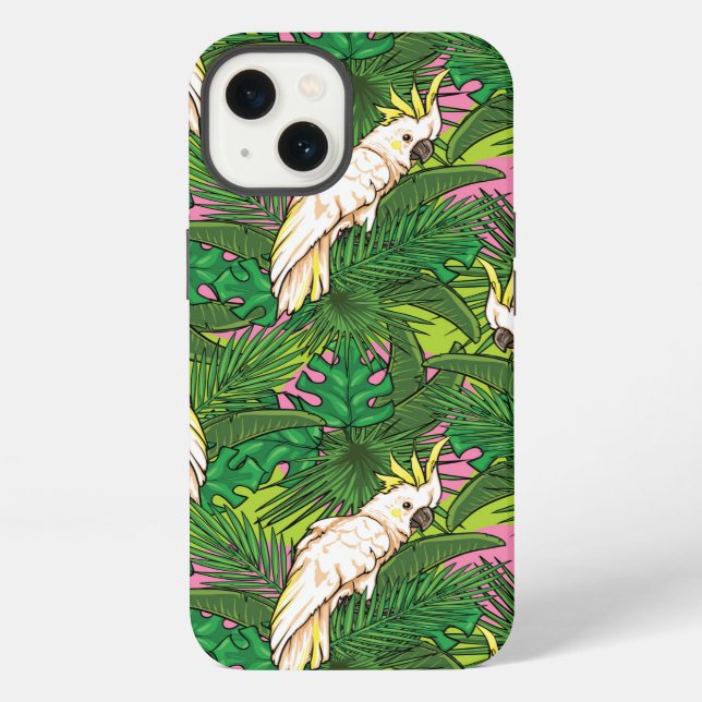 Parrot Pattern With Palm Leaves iPhone Case (Back)