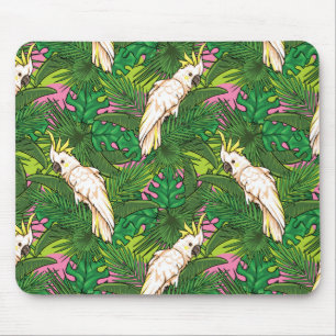 Parrot Pattern With Palm Leaves Mouse Mat