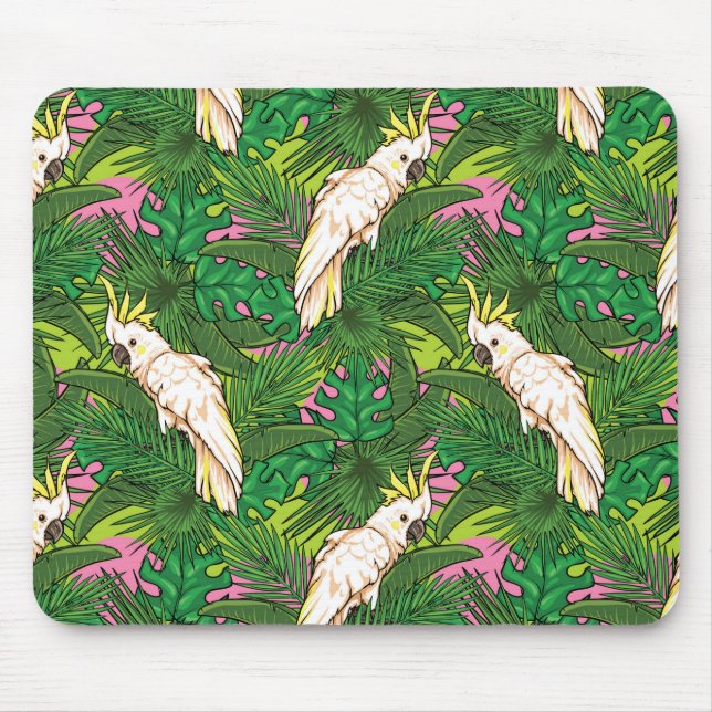 Parrot Pattern With Palm Leaves Mouse Mat (Front)