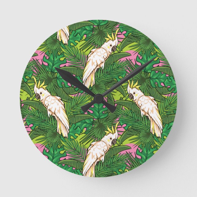 Parrot Pattern With Palm Leaves Round Clock (Front)