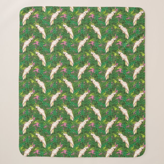Parrot Pattern With Palm Leaves Sherpa Blanket (Front)