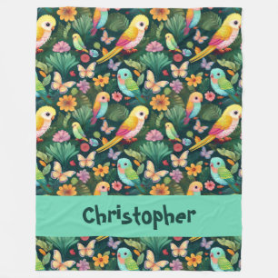 Parrot Playground: A Vibrant Dance of Tropical Fleece Blanket