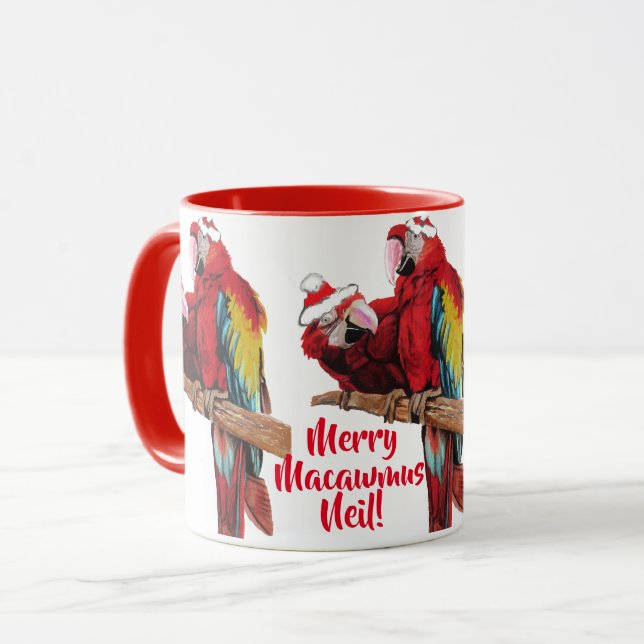 Parrot Red Birds Merry Christmas Macaw Red Mug (Front Left)