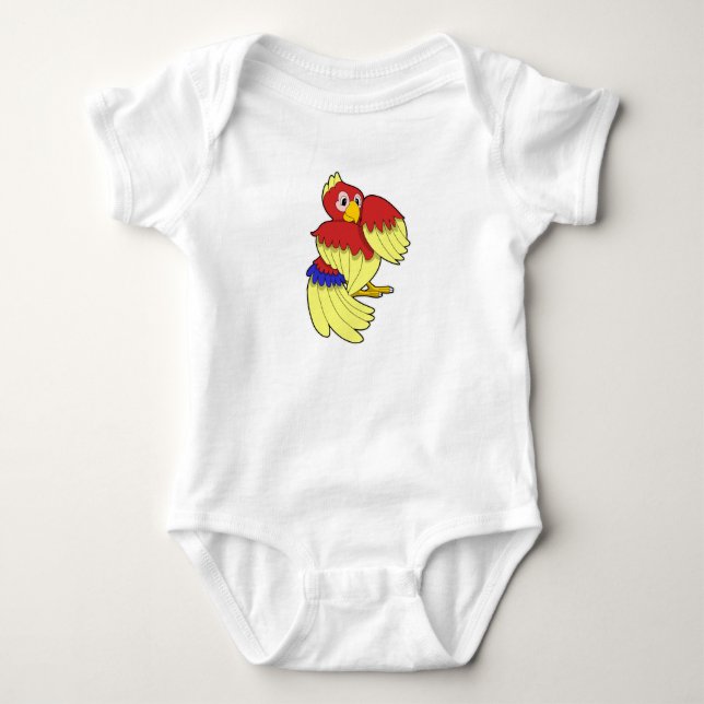 Parrot red yellow baby bodysuit (Front)