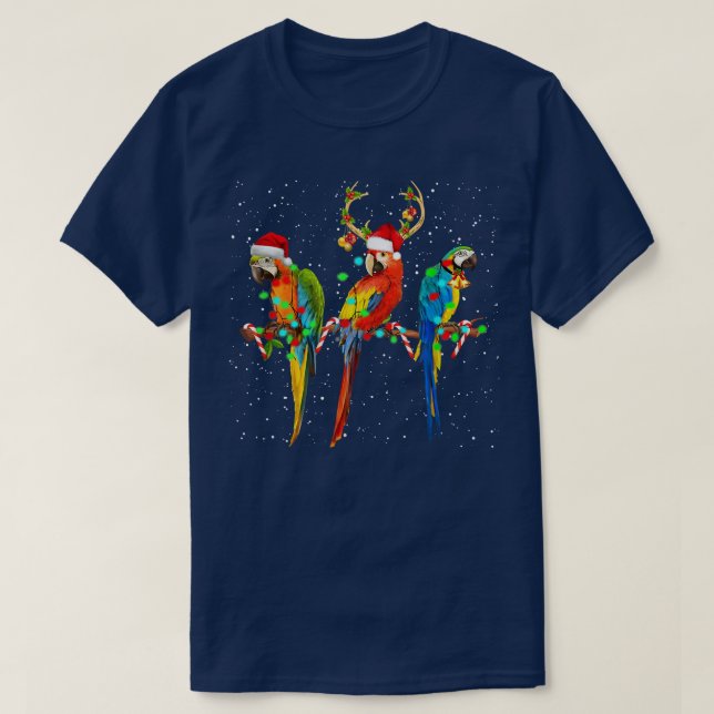 Parrot Reindeer Santa Claus Merry Christmas Parrot T-Shirt (Design Front)