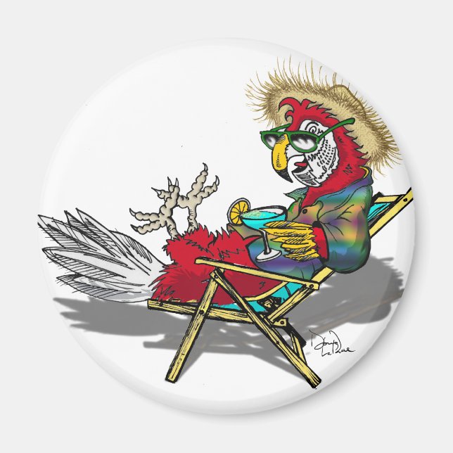 Parrot Relaxing in Beach Chair Magnet (Front)