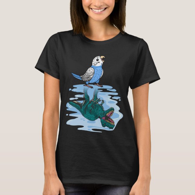 Parrot & Rex Reflection I Blue Budgie Budgerigar T-Shirt (Front)