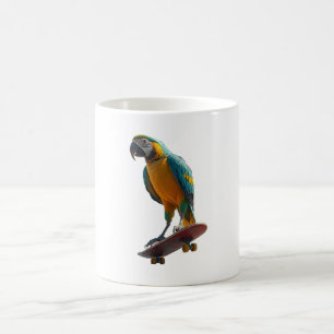  parrot riding a skateboard in an urban  coffee mug