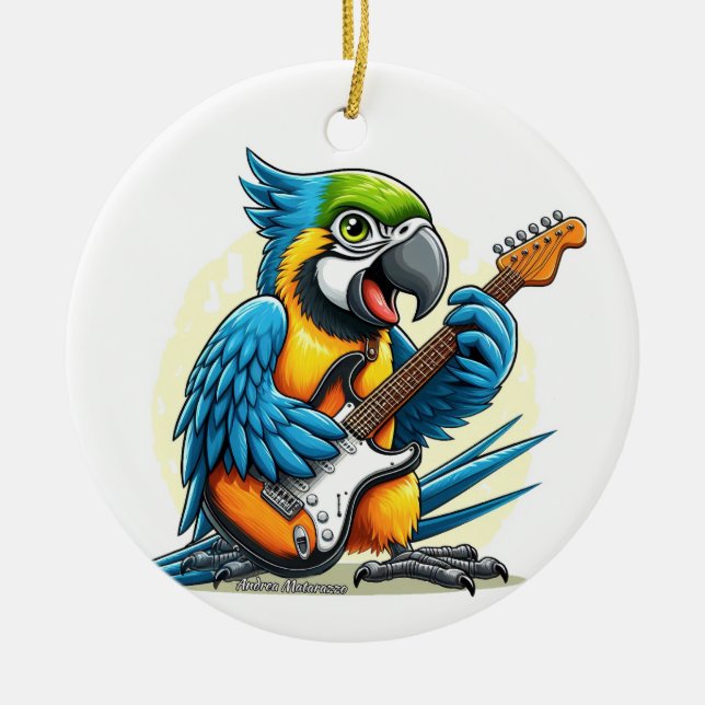 Parrot Rock Music Ceramic Tree Decoration (Front)