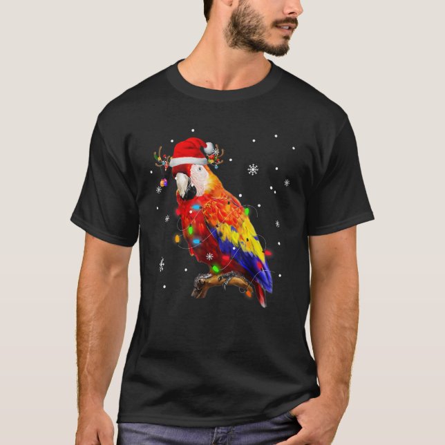 Parrot Santa Hat Reindeer Xmas Light Christmas Paj T-Shirt (Front)