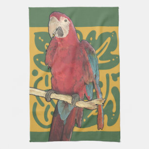 Parrot Scarlet Art Nouveau Tea Towel