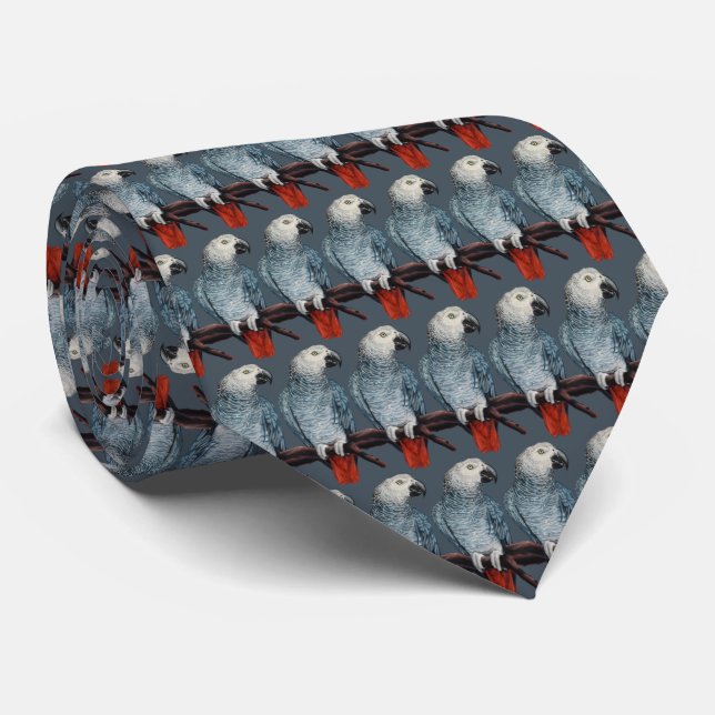 Parrot Tie African Grey Parrot Art Neckties (Rolled)