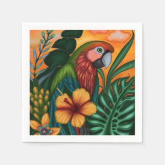 Parrot Tropical Bird Flowers painting Napkin