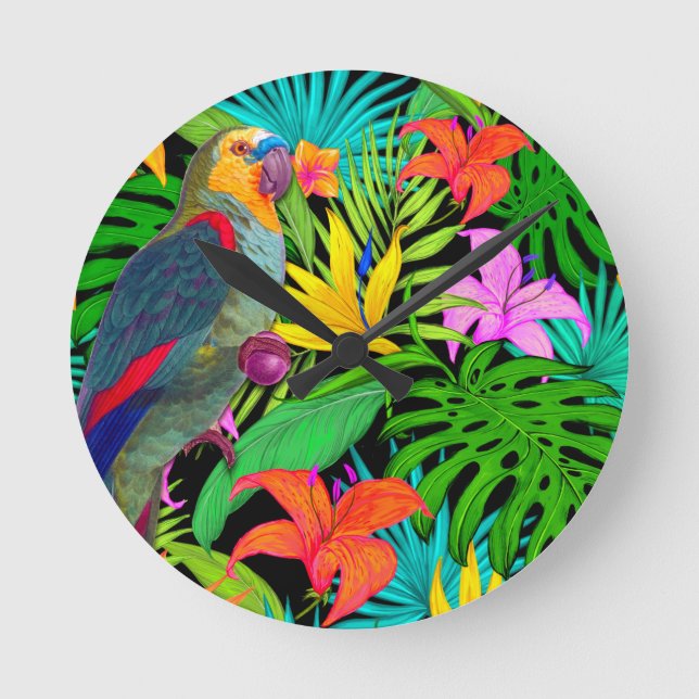 PARROT TROPICAL BIRD  ROUND CLOCK (Front)