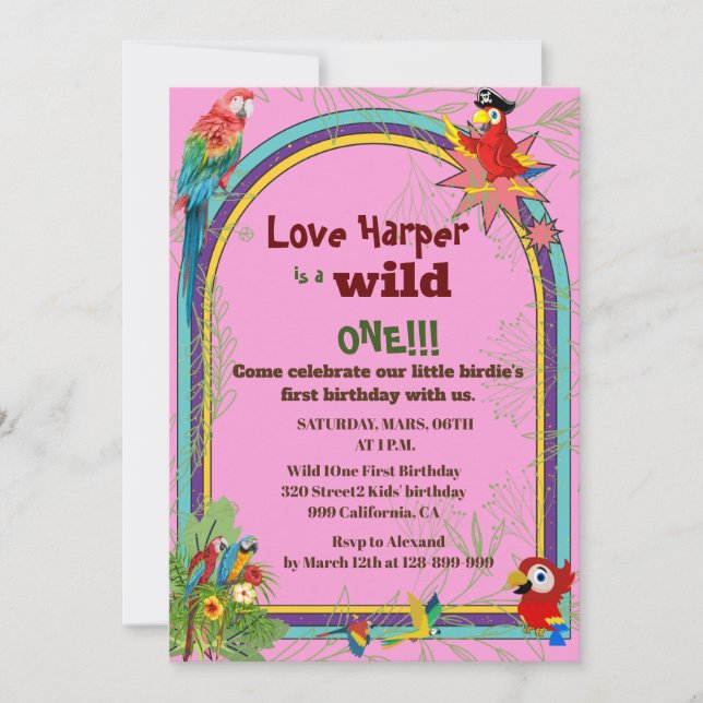 Parrot tropical floral Parrots 1st birthday Invitation (Front)