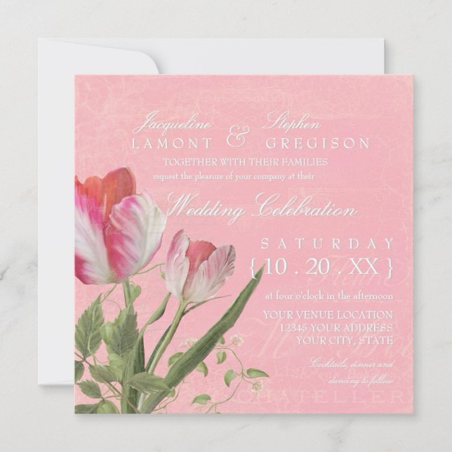Parrot Tulip Botanical Vintage Elegant Wedding Invitation (Front)