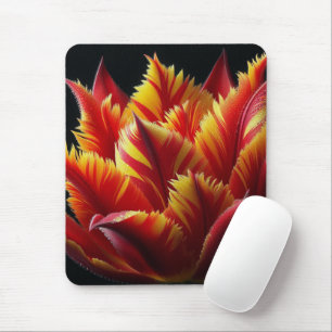 Parrot Tulip Floral Red and Yellow Mouse Mat