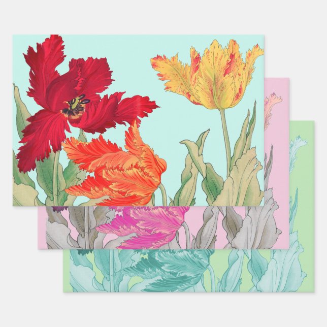 Parrot tulip, Floral Wrapping Paper Sheet (Set)